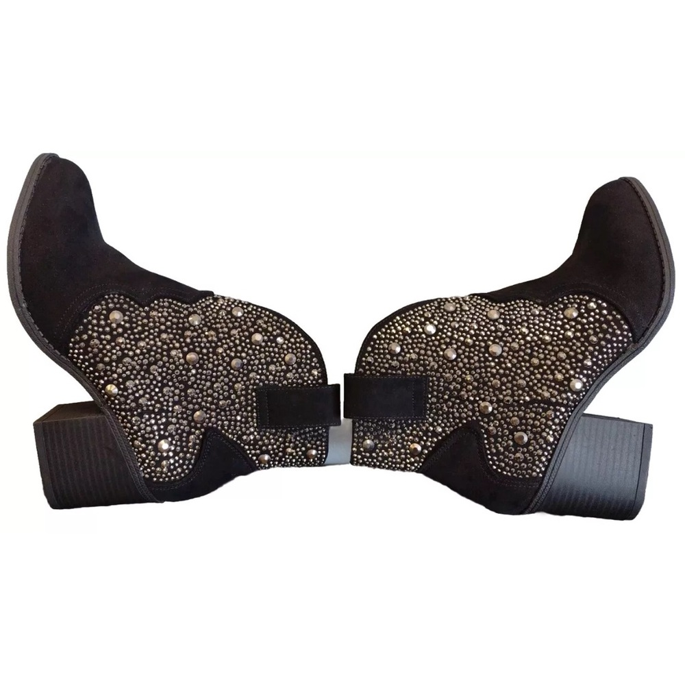 Black Rhinestones Cowboy Booties - Picture 6 of 10